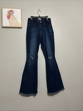 YMI Dark Blue Flared Jeans with Distressed Knees